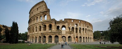 The Colosseum amphitheater, a historical landmark in Rome, Italy dating back to the Roman Empire