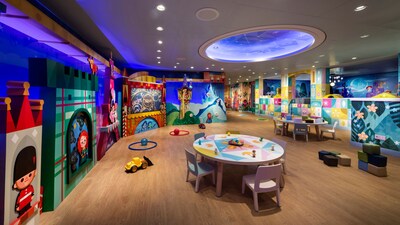 ‘it’s a small world’ nursery with a round table and chairs on board the Disney Wish