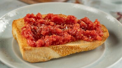 Grilled bread topped with a roasted tomato spread