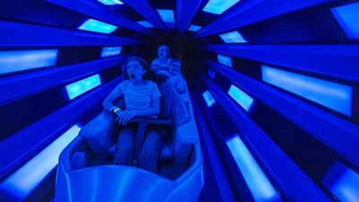 Guests riding on Space Mountain in Magic Kingdom park at Walt Disney World Resort