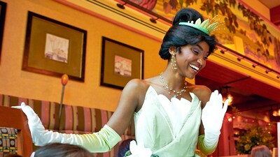 Tiana smiles during Character Dining at Napa Rose in Disney’s Grand Californian Hotel & Spa
