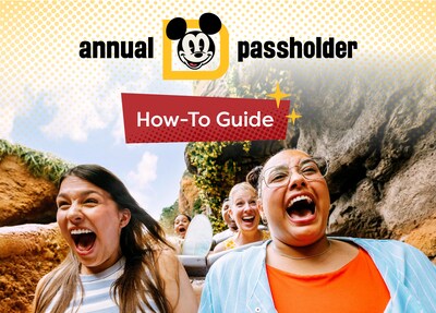 Guests smiling and screaming aboard Big Thunder Mountain Railroad with a logo that reads ‘Annual Passholder How To Guide’