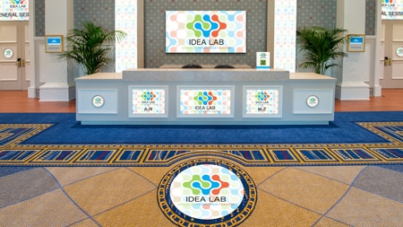 A lobby featuring the Idea Lab logo, with the words Innovation, Excellence and Success