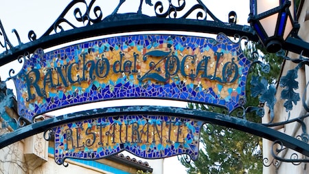 Entrance sign: Rancho del Zocalo Restaurante, a Disneyland Park Mexican restaurant