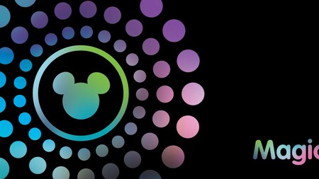 A graphic of the MagicBand plus logo featuring a Mickey Mouse silhouette surrounded by colorful orbs.