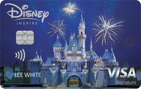 The Disney Inspire Visa credit card with a Sleeping Beauty Castle design