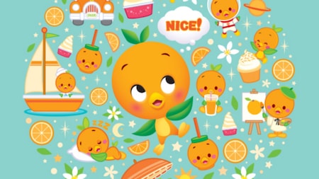 Orange Bird surrounded by smaller Orange Birds dressed as an astronaut, an artist and more