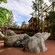 Rock formations sculpted to look like bears in the Boulder Bears section of the trail, with lookout towers in the background