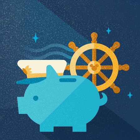 An illustration of a blue piggy bank with a captain’s hat and a steering wheel