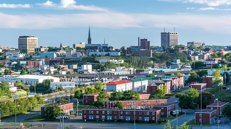 The New Brunswick skyline reveals vegetation amid a mixture of old and new architecture