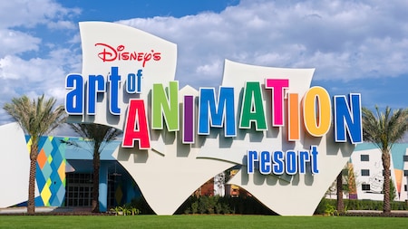 Cartel en la entrada de Disney’s Art of Animation Resort
