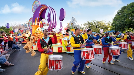 Drummers and Disney Characters lead Mickey's Soundsational Parade at Disneyland Park