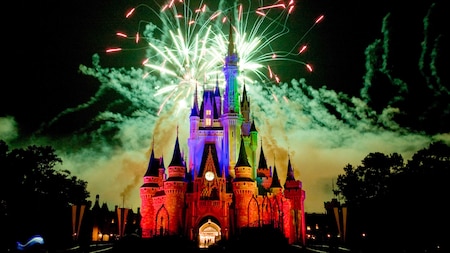 Fireworks display over Cinderella Castle