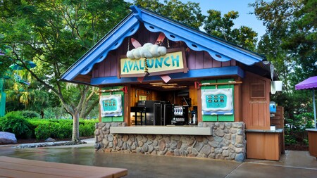 A concessions stand with a sign that says 'Avalunch'