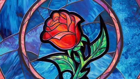 A painting of a rose resembling stained glass