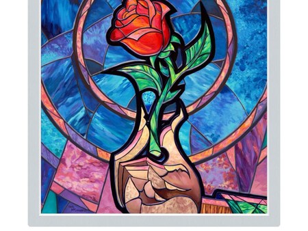 A painting of a rose resembling stained glass