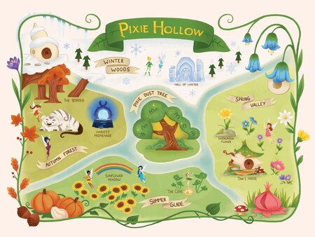 Illustrated map of Pixie Hollow by Natasha Guidroz