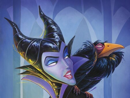 Artwork by William Silvers depicting Maleficent and her crow, Diablo