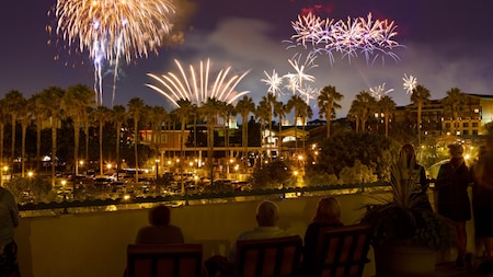 A fireworks display over the Disneyland Resort