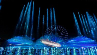 Lights illuminated during World of Color One, the nighttime water show at Disney California Adventure Park  