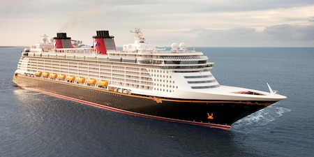 A Disney Cruise Line cruise ship at sea