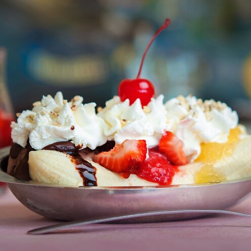 Hot fudge banana split at Ghirardelli Soda Fountain and Chocolate Shop