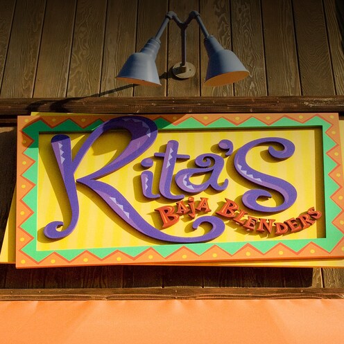 Sign for Rita's Baja Blenders, an outdoor Mexican margarita stand at Disney California Adventure park