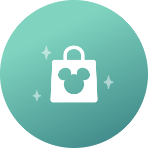 Un ícono con una bolsa de compras con el logotipo de Mickey Mouse, que representa las compras