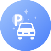 Un ícono con un automóvil y un letrero de estacionamiento, que representa el estacionamiento