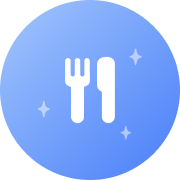 Un ícono con un tenedor y un cuchillo que representan los restaurantes