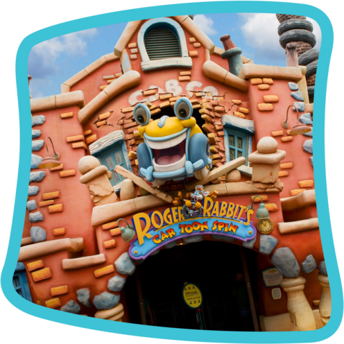 Wacky entrance to Roger Rabbit's Car Toon Spin attraction at Disneyland Park
