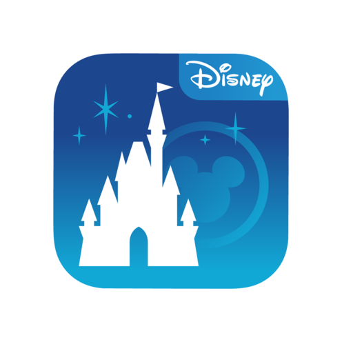 Un gráfico que muestra una obra de arte del castillo Cinderella Castle rodeado de destellos con la silueta de Mickey Mouse.