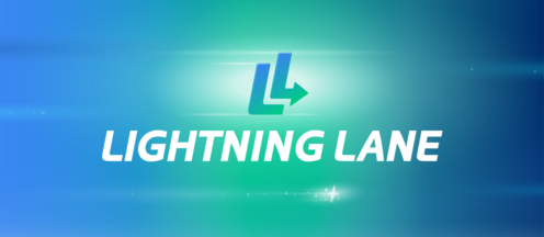 A banner with the Lightning Lane logo