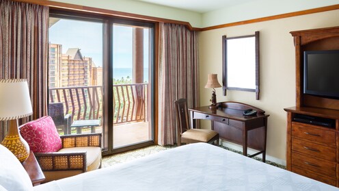 One Bedroom Parlor Suite Aulani Hawaii Resort Spa The Living Area Entertainment Center And Balcony Of A 1 Bedroom Suite