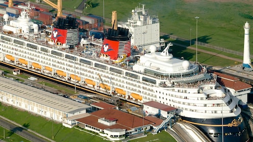 A Disney Cruise ship passes through the Panama Canal