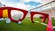 A giant pair of broken glasses acts as one of the obstacles on the outdoor putting green