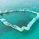 A large inflatable water obstacle course floating in the ocean