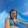 A woman going down a water slide