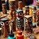 A collection of painted mini totem poles and open containers of paint on a table