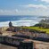 The ancient stone walls of San Cristobal Fortress overlooking the coastline of San Juan, Puerto Rico
