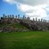 Stone stairs and columns at the Mayan ruins of Aké