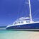 A catamaran resting on a sandy shoreline