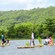 Tourists on 2 guide navigated bamboo rafts