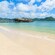 A sandy beach and a pavilion at the end of a jetty at Pigeon Island National Park in Saint Lucia
