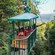 A group of people spotting wildlife in an open air gondola in a rainforest in Saint Lucia