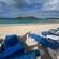 Beach chairs on the shore of a sandy beach