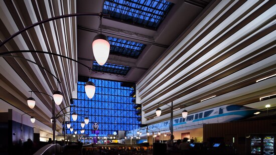 The monorail pulling into Disney's Contemporary Resort in Florida
