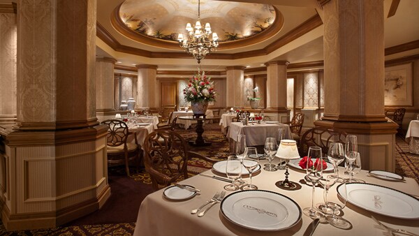 A dining area at Victoria & Albert's restaurant at Disney's Grand Floridian Resort & Spa