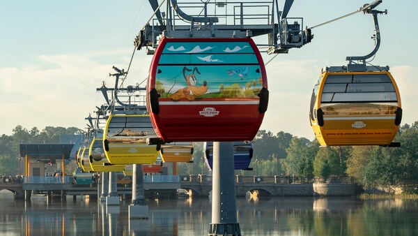The themed aerial gondolas of the Disney Skyliner at Walt Disney World Resort