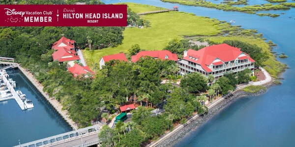 The charming Disney’s Hilton Head Island Resort, over which a banner reads, ‘Disney Vacation Club Member, Disney’s Hilton Head Island Resort’